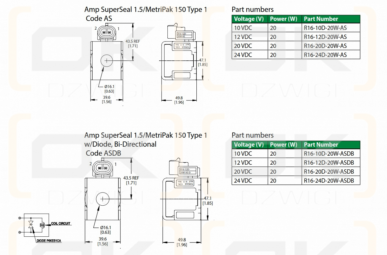 Comatrol-Spule 20VDC 20W fi16,1 h=49,8 mit Diode